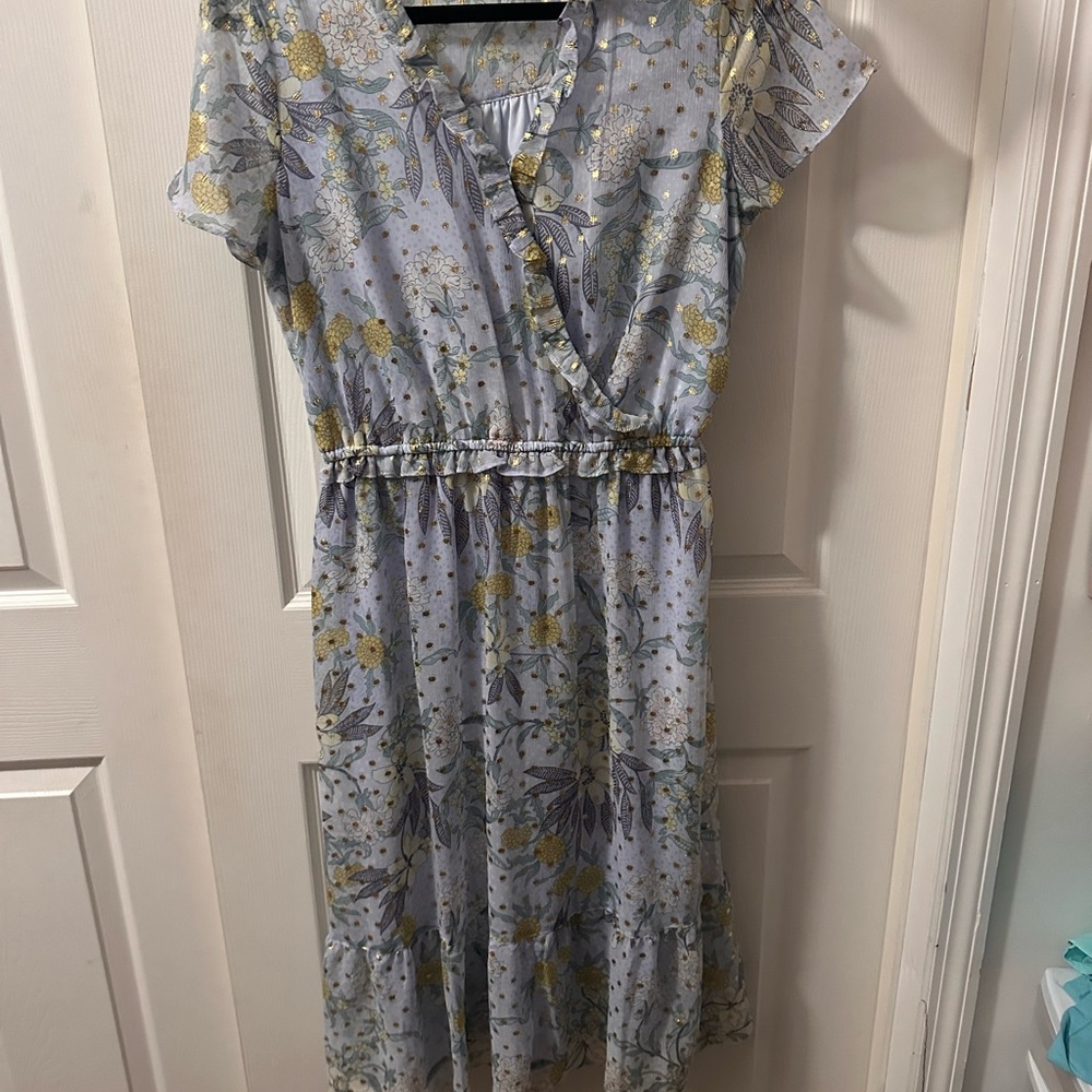 LC Lauren Conrad Floral Midi Dress in Blue and Yellow